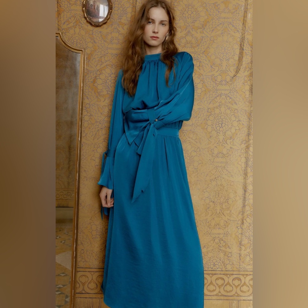 Zara SATIN EFFECT MIDI DRESS WITH BOWS